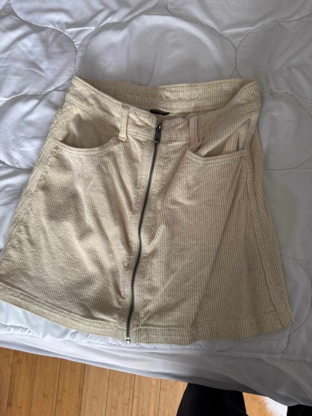 American Eagle Outfitters Cream Corduroy Zip-Front Mini Skirt